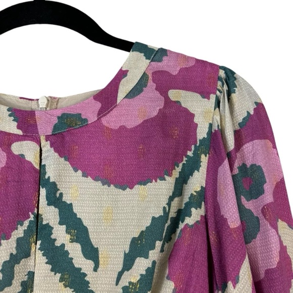 Oliphant Balloon Waisted Mini Patola Purple Small S Floral Gold Pleated Skirt - Picture 3 of 9